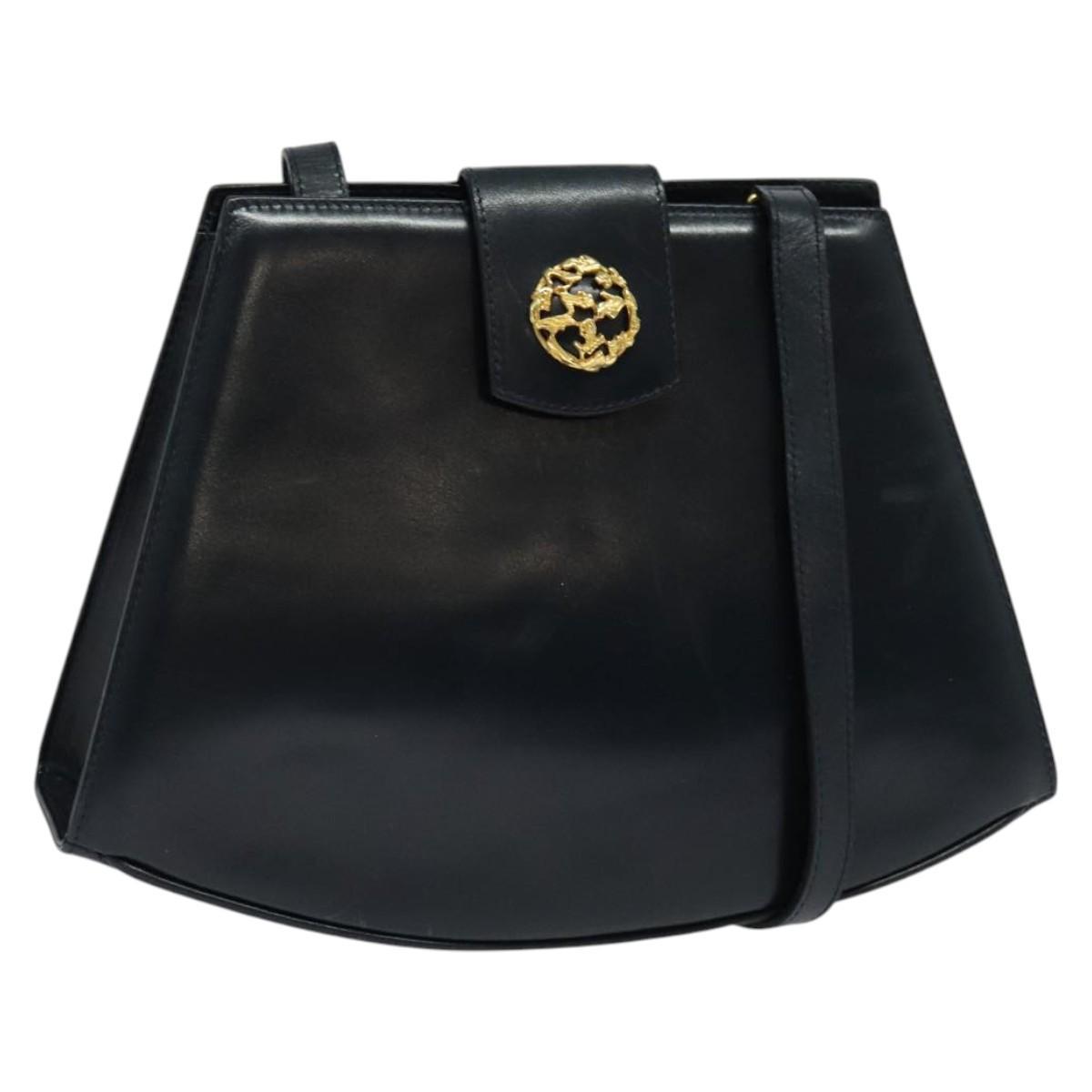 Salvatore Ferragamo Shoulder Bag Leather Navy Gold Auth Ba4947